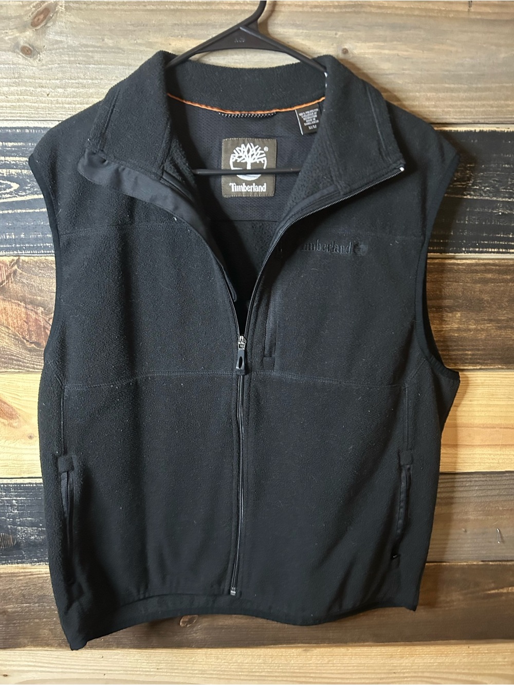 Timberland Men's Black Fleece Vest with Zip Front